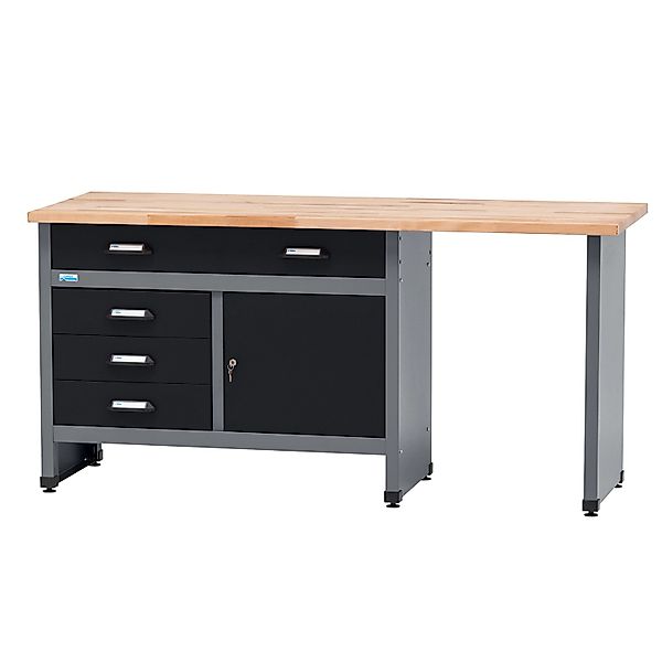 Küpper Werkbank Eintürig mit 4 Schubladen 84 x 170 x 60 cm Schwarz-Hellgrau günstig online kaufen
