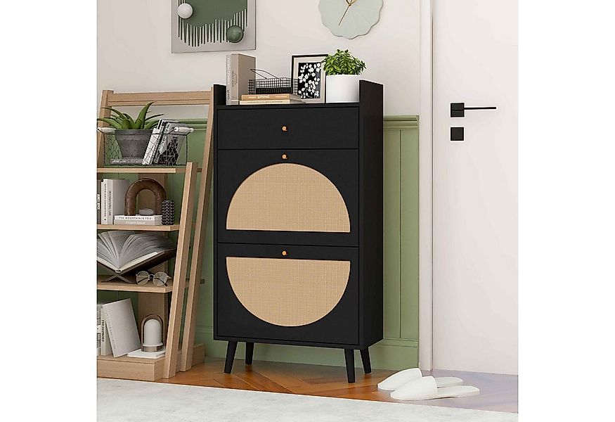 BlingBin Schuhschrank Rattan Schuhkommode mit 2 Flip Tür mit 1 Schublade (1 günstig online kaufen