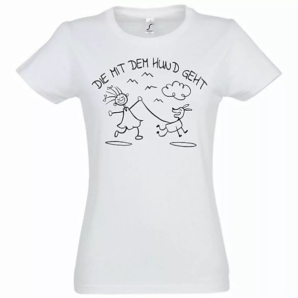 Youth Designz T-Shirt Die Mit Dem Hunde Geht Damen T-Shirt mit trendigem Fr günstig online kaufen