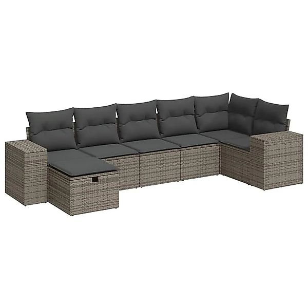 vidaXL 7-Tlg Garten-Sofagarnitur mit Kissen Grau Poly Rattan 3325706 günstig online kaufen