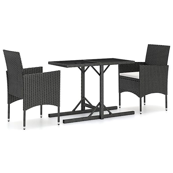 vidaXL 3-Tlg Garten-Essgruppe Poly Rattan und Hartglas Schwarz 3095930 günstig online kaufen