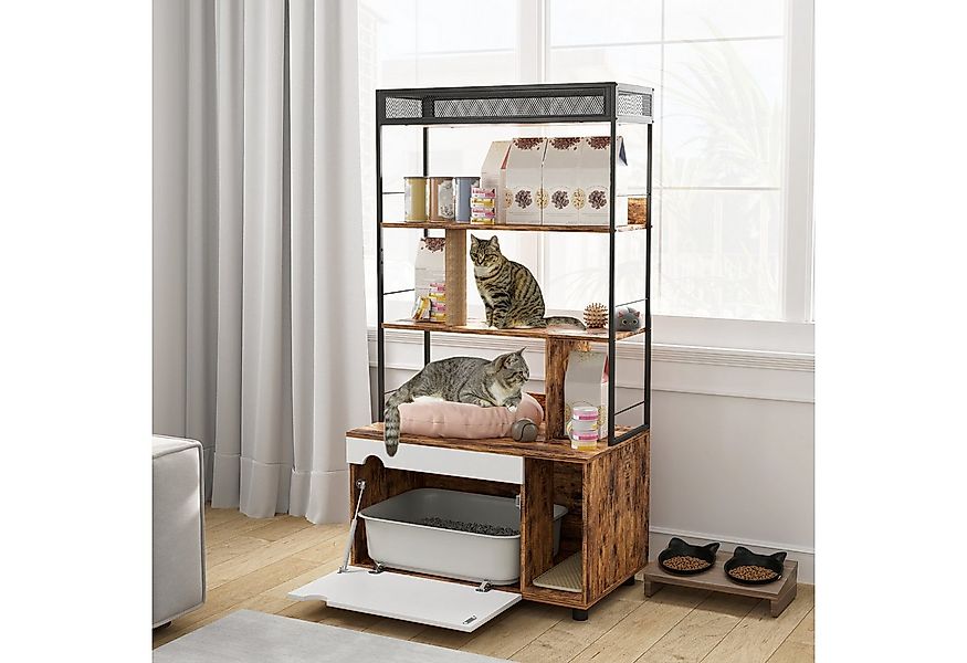 PawHut Tierhaus 2-in-1, mit 3-Ebenen-Regal, Kratzpfosten, Klapptür, für Kat günstig online kaufen