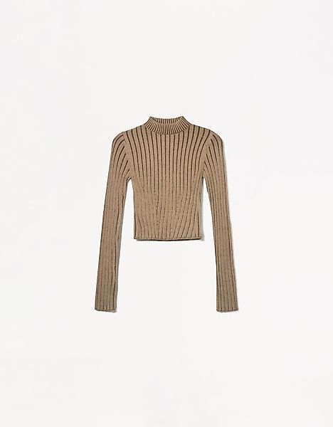 Bershka Rollkragenpullover Im Rippenstrick Damen S Braun günstig online kaufen