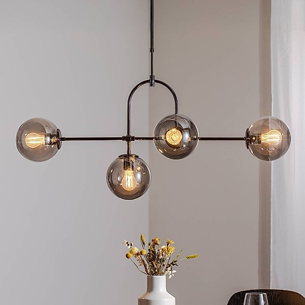 Hängelampe Portemo, rauchgrau/nickel, 109x30 cm, 4-flg. Glas günstig online kaufen