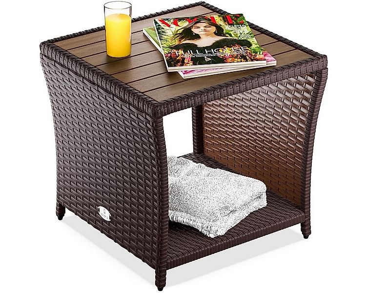 Casaria Beistelltisch, Polyrattan Akazienholz 45x45x40cm Wetterfest 80kg Be günstig online kaufen