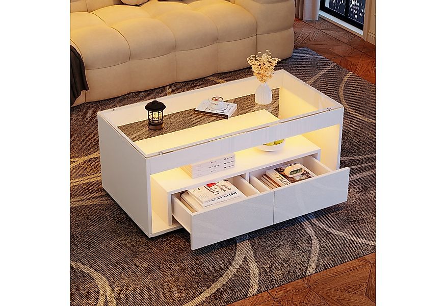 KLAM HOME Couchtisch Moderner Couchtisch mit 16-Farben LED-Beleuchtung (Ele günstig online kaufen