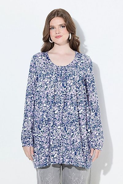 Ulla Popken T-Shirt Shirt A-Linie Zierfalten Carré-Ausschnitt Langarm günstig online kaufen