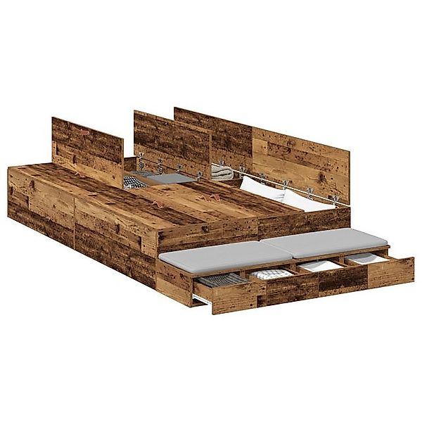 vidaXL Bett Stauraumbettgestell Altes Holz Massivholz 120 x 190 cm (1-tlg) günstig online kaufen