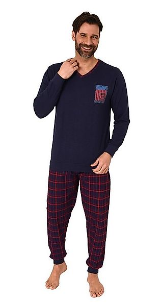 Normann Pyjama Herren langarm Schlafanzug mit Bündchen und karierter Jersey günstig online kaufen
