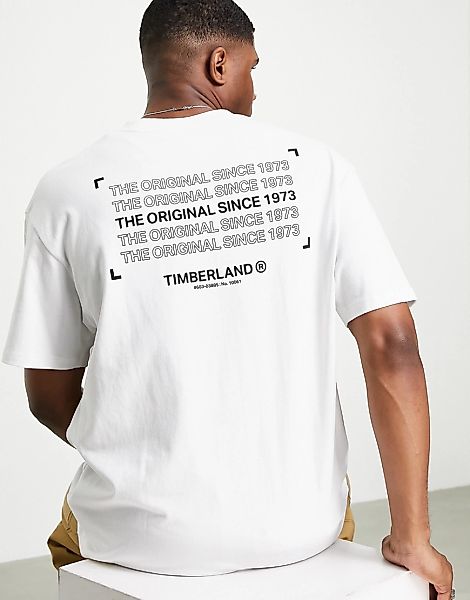 Timberland – T-Shirt in Weiß mit Grafikprint auf dem Rücken günstig online kaufen