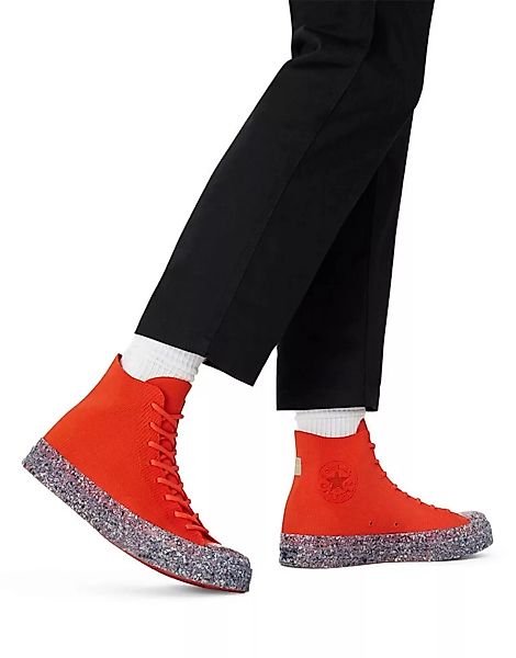 Converse – Chuck 70 Hi Renew – Sneaker aus Strickstoff in Mohnrot-Orange günstig online kaufen