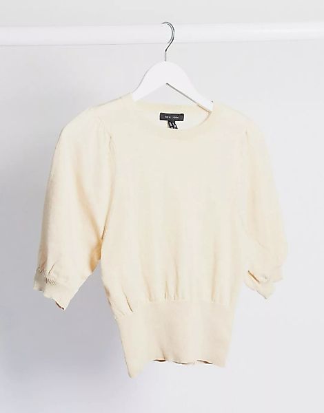 New Look – Pullover in Hellbeige mit Puffärmeln-Weiß günstig online kaufen