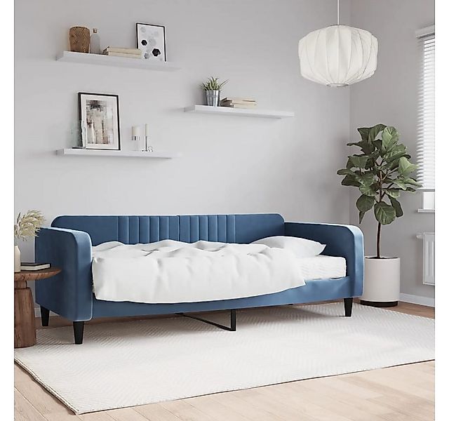 vidaXL Gästebett Gästebett Tagesbett mit Matratze Blau 90x200 cm Samt Bett günstig online kaufen