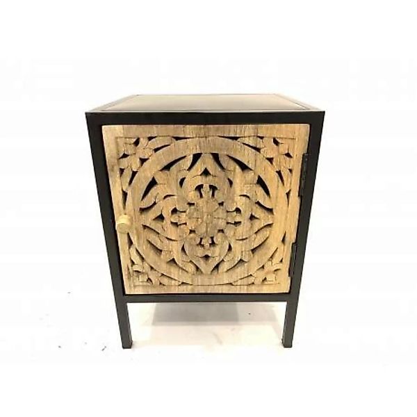 Nachttisch Beistelltisch Massivholz Muster Metall Industrial Design Natur günstig online kaufen