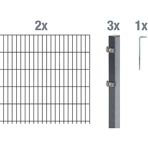 Metallzaun Grund-Set Doppelstabmatte verz. Anthrazit beschichtet 2 x 2 m x günstig online kaufen