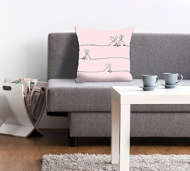 queence Dekokissen "Bunny Family rosa" mit einem österlichem Hasenpaar günstig online kaufen