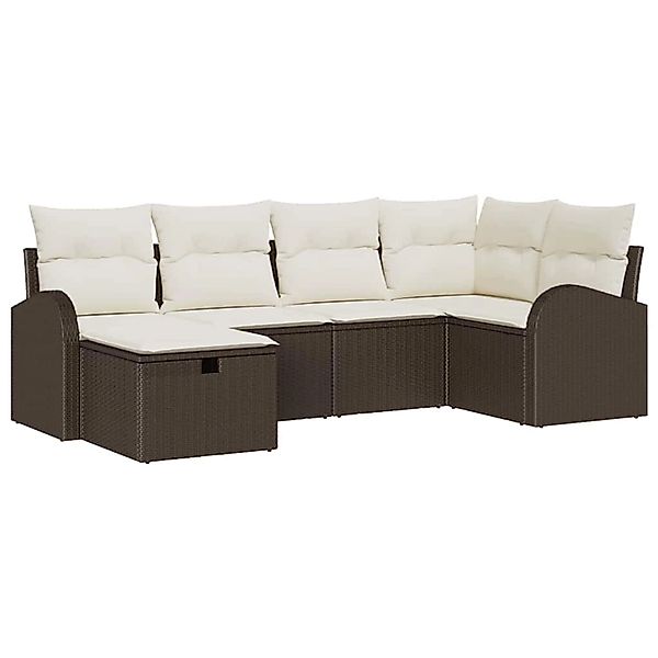 vidaXL Garten-Sofa-Set mit Kissen mit Speicher 6-Tlg Braun Poly Rattan 3360 günstig online kaufen