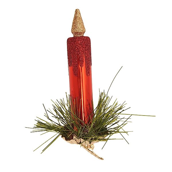 Krebs Glas Lauscha Baumschmuck Kerze auf Klipp Rot 11cm günstig online kaufen