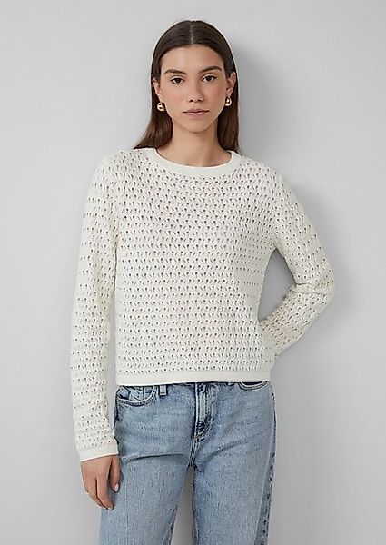 QS Langarmshirt Leichter Baumwollpullover mit Ajourmuster günstig online kaufen