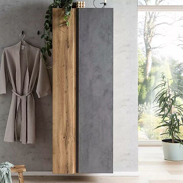 Badezimmer Hochschrank in Wildeichefarben Beton Grau günstig online kaufen