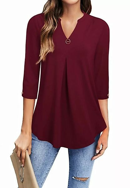 Opspring Schlupfbluse Damen Bluse 3/4 Arm Elegant V-Ausschnitt Tunika Shirt günstig online kaufen