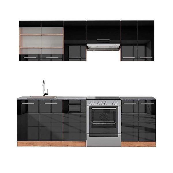 Vicco Fame-Line Küchenzeile Anthrazit Hochglanz/Goldkraft Eiche 240 cm AP A günstig online kaufen