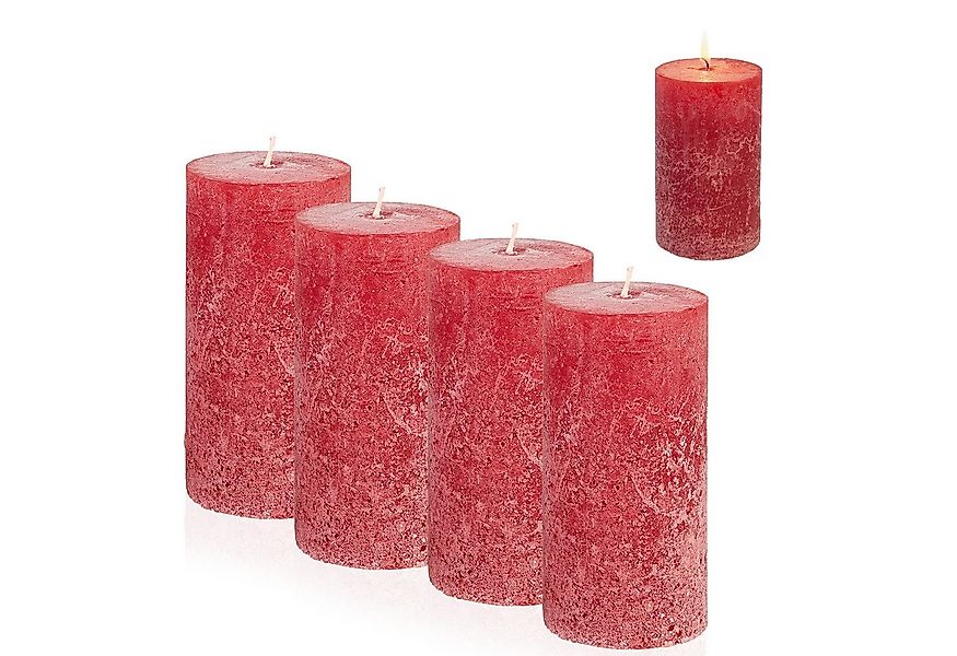 Candelo Stumpenkerze 4er Set Kerze Rustic Stumpenkerze - Rot - 12cm - Brenn günstig online kaufen