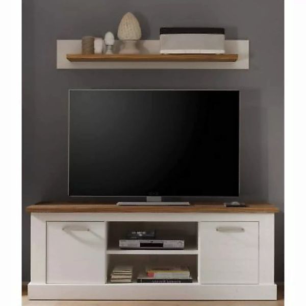 Lomadox Set TV Lowboard und Wandboard TURIN-19 in Pinie weiß Nb. mit Absetz günstig online kaufen