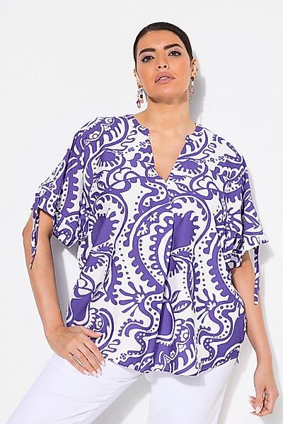 Ulla Popken Tunika Bluse Paisley V-Ausschnitt Zierfalte Halbarm günstig online kaufen