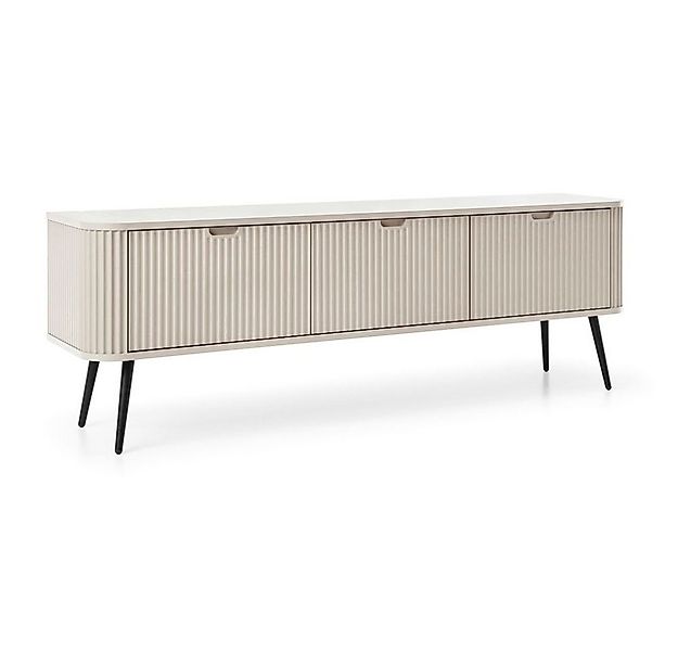 Lomadox Lowboard ZARA-160, in Kaschmir beige mit Rillen gerillt Füße Metall günstig online kaufen