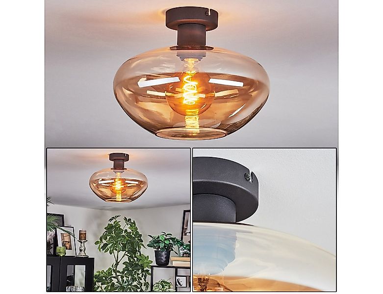 hofstein Deckenleuchte Deckenlampe aus Metall/Glas in Schwarz/Bernsteinfarb günstig online kaufen