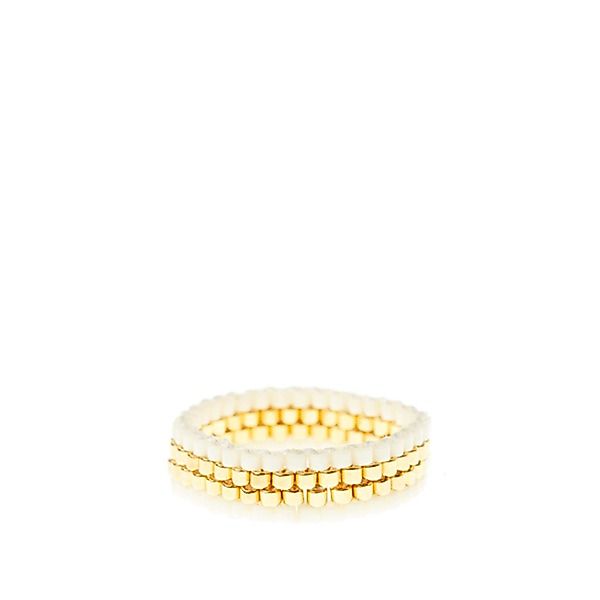 Schmaler Ring Aus Glasperlen In Gold, Weiß günstig online kaufen