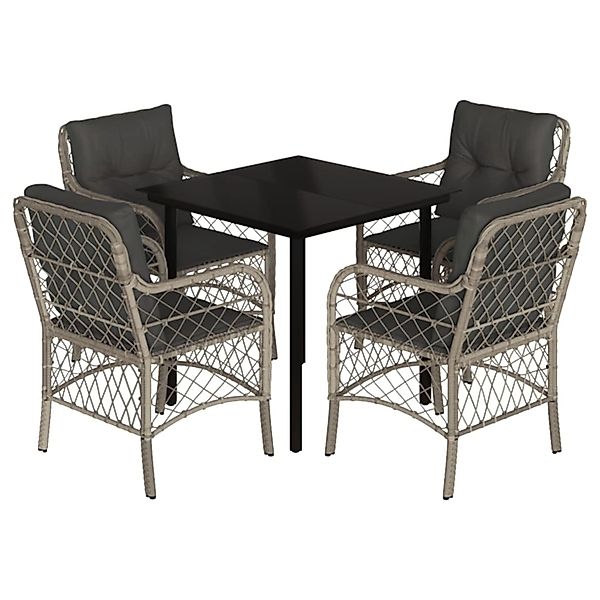 vidaXL 5-Tlg Garten-Essgruppe mit Kissen Hellgrau Poly Rattan 3212174 günstig online kaufen