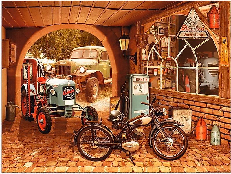 Artland Wandbild "Werkstatt mit Traktor und Motorrad", Traktoren, (1 St.), günstig online kaufen