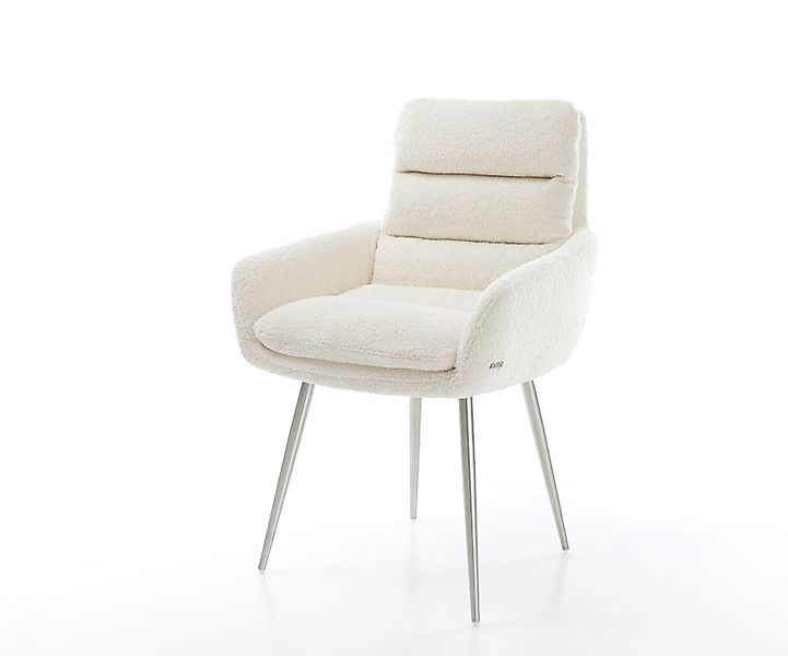 Esszimmerstuhl Abelia-Flex mit Armlehnen Bouclé Weiß 4-Fuß konisch Edelstah günstig online kaufen