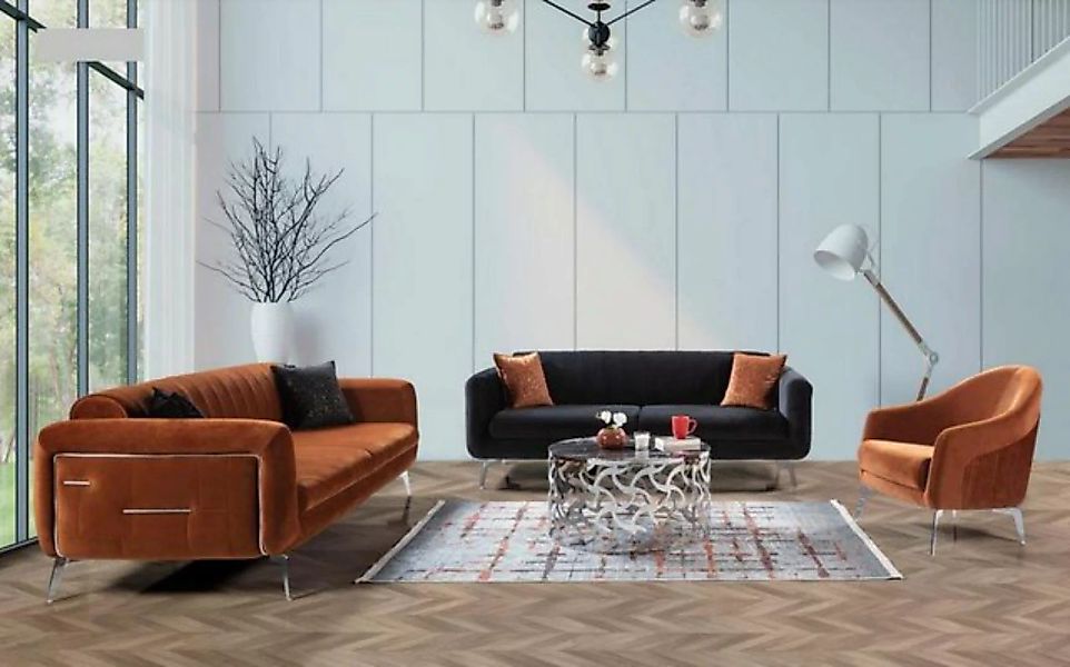 JVmoebel Sofa Luxus Set 3tlg Sofagarnitur 3+3+1 Sitzer Braun Sessel Sofas, günstig online kaufen