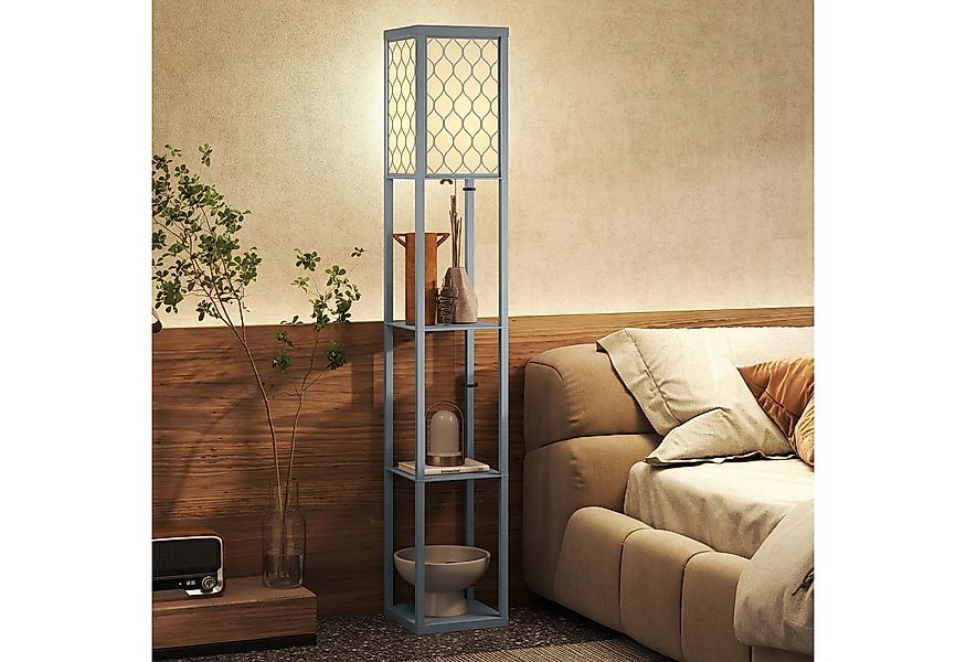 HOMCOM Stehlampe mit Regale, ohne Leuchtmittel, 3 Fächer Stauraum, Hellgrau günstig online kaufen