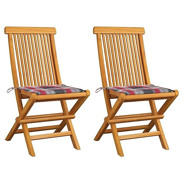vidaXL Gartenstühle Rote Karomuster-Kissen 2 Stk Massivholz Teak 3062473 günstig online kaufen