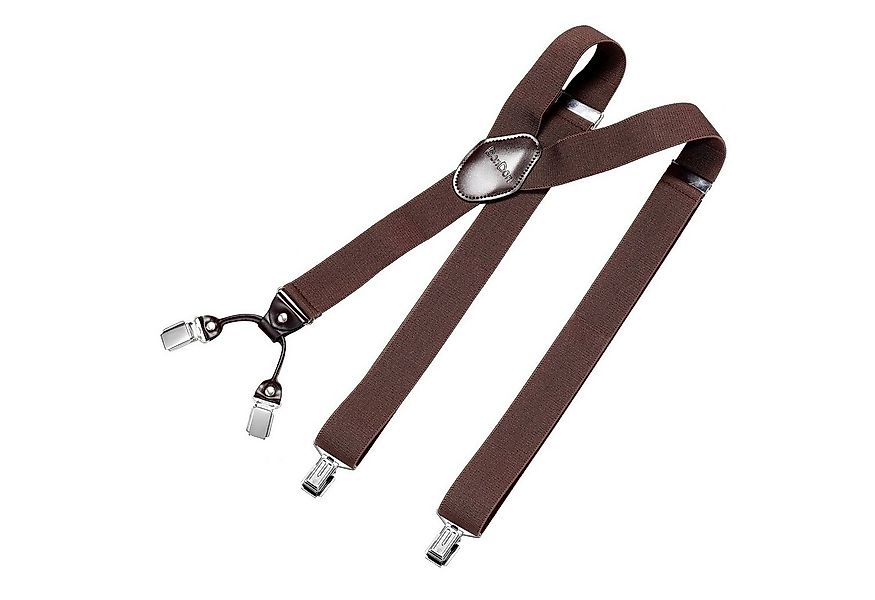 DonDon Hosenträger für Herren 3,5 cm breit 4 Clips mit braunem Leder längen günstig online kaufen