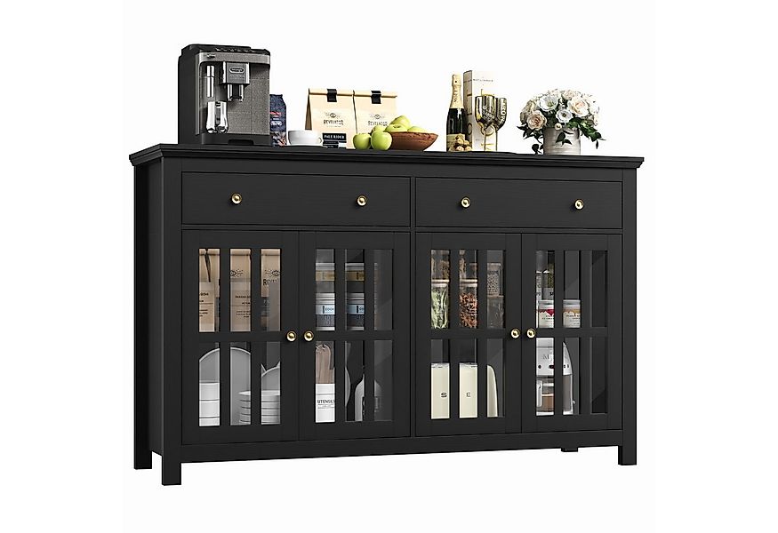 Homfa Sideboard Küchenschrank, Buffetschrank mit 2 Schubladen 4 Glastüren 1 günstig online kaufen