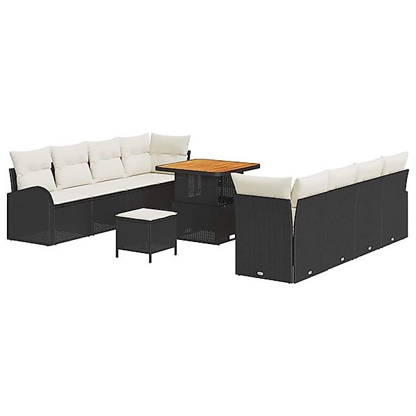 vidaXL 11-Teiliges Gartensofa-Set mit Kissen Schwarzes Polyrattan und Akazi günstig online kaufen