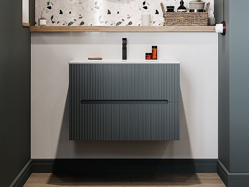 Waschbeckenunterschrank hängend - 80 cm - Grau gerippt - PAVANI günstig online kaufen