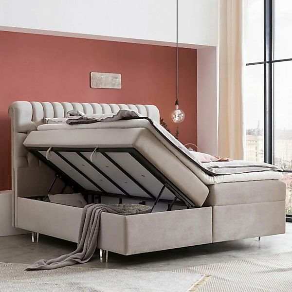 BettCo Stauraumbett Boxspringbett mit Bettkasten Chester (in Beige Samt, 18 günstig online kaufen