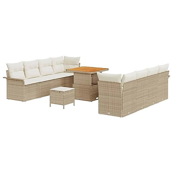 vidaXL Garten-Sofa-Set Höhenverstellbar 11-Tlg Beige Poly Rattan 3362106 günstig online kaufen