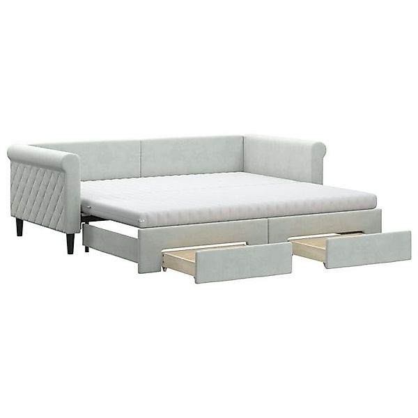 vidaXL Bett, Tagesbett Ausziehbar mit Schubladen Hellgrau 90x190 cm Samt günstig online kaufen