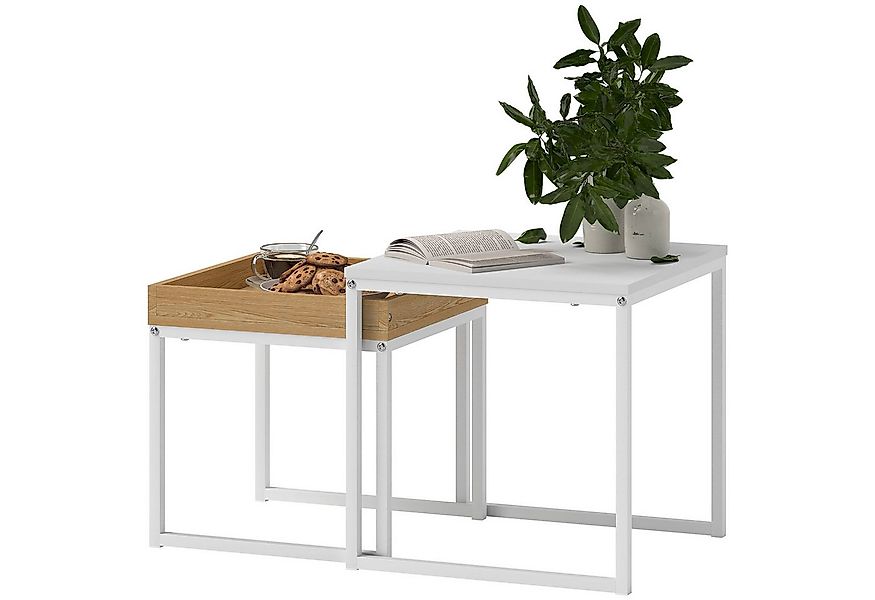 furnicato Couchtisch Moderner 2er-Set quadratisch MDF Metall Weiß (1-St) günstig online kaufen