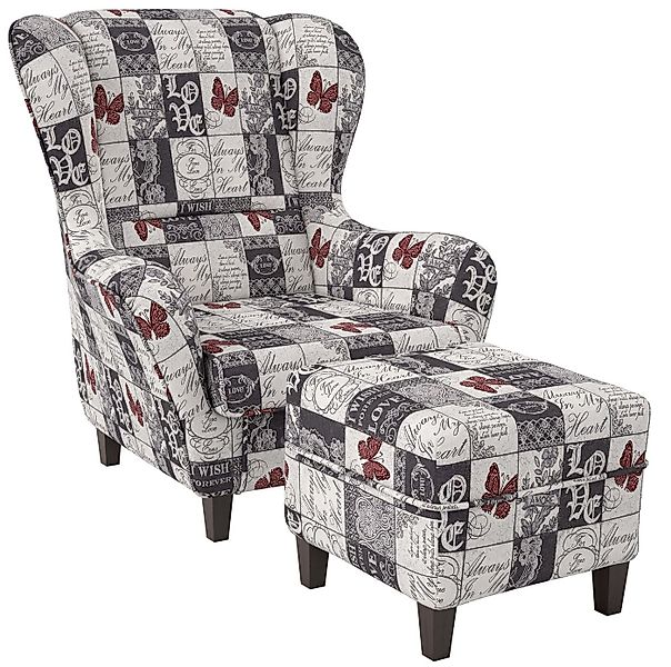 Supellex Ohrensessel Sofia Relaxsessel mit Hocker Design Patchwork Love günstig online kaufen