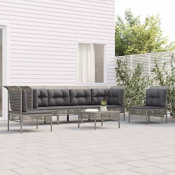 Vidaxl 7-tlg. Garten-lounge-set Mit Kissen Grau Poly Rattan günstig online kaufen