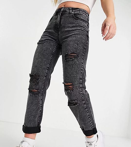 Parisian Petite – Mom-Jeans im Used-Look in verwaschenem Schwarz günstig online kaufen