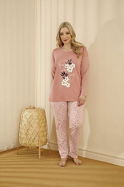 SEXEN (Siyah Inci) Schlafanzug Große Größen Damen Pyjama-Set mit Blumen- un günstig online kaufen